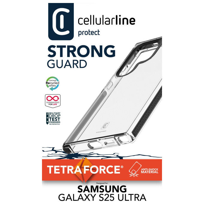 Cellularline TETRACGALS25UT Tetra Force Strong Guard Cover Samsung Galaxy S25 Ultra Antibatterica Resistente alle Cadute colore Nero