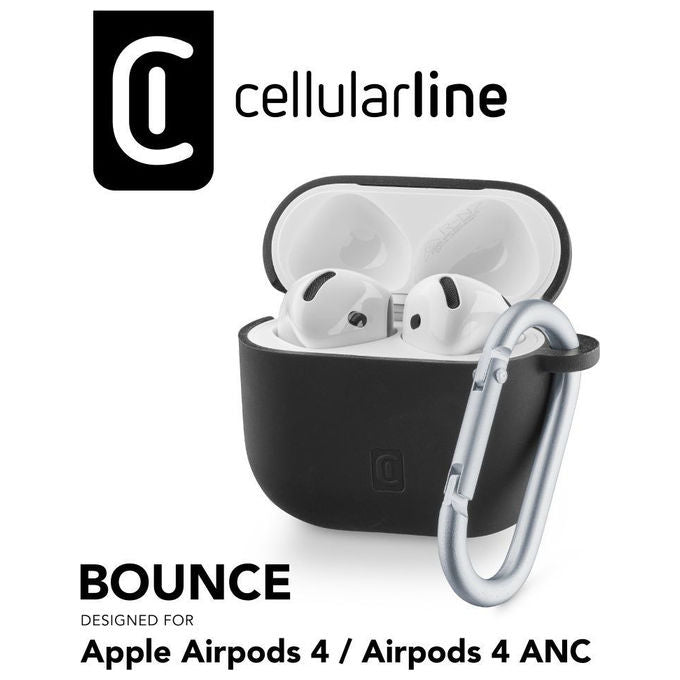 Cellularline BOUNCEAIRPODS4K Bounce Custodia AirPods 4 ANC Silicone con Gancio Compatibile Ricarica Wireless colore Nero