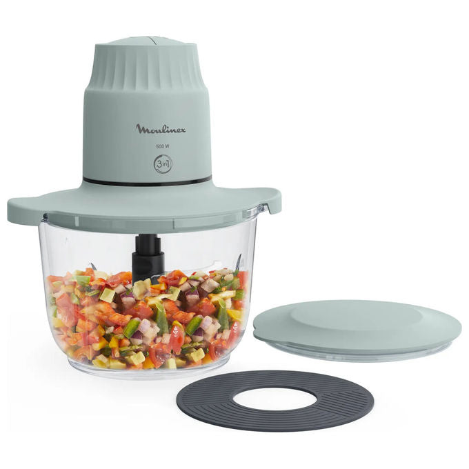 Moulinex DJ603110 Choppeo Tritatutto Recipiente Vetro Borosilicato 1 L 4 Lame Acciaio Inox 500 W 2 Velocita' colore Eucalipto