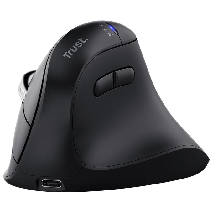Trust 26107 Vyran Mouse Ergonomico Verticale Wireless RF 2.4GHz Bluetooth Ottico 4800 DPI 8 tasti Ricaricabile USB-C colore Nero