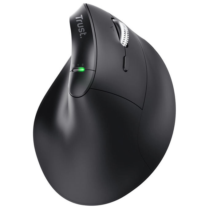 Trust 26107 Vyran Mouse Ergonomico Verticale Wireless RF 2.4GHz Bluetooth Ottico 4800 DPI 8 tasti Ricaricabile USB-C colore Nero
