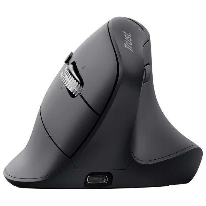Trust 26107 Vyran Mouse Ergonomico Verticale Wireless RF 2.4GHz Bluetooth Ottico 4800 DPI 8 tasti Ricaricabile USB-C colore Nero