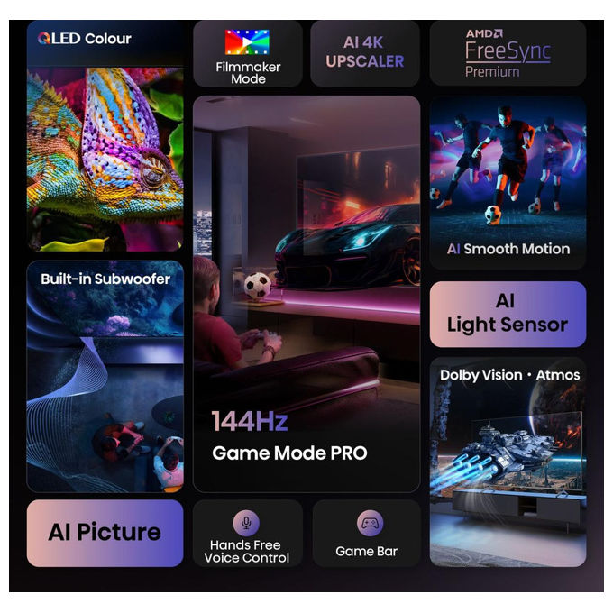 Hisense 100E7QPRO Smart TV QLED 100'' 4K Ultra HD 144Hz HDR Dolby Vision AMD FreeSync Premium VIDAA colore Nero