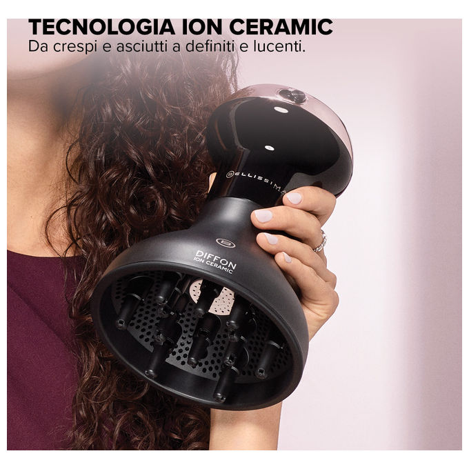 Bellissima 11968 Diffon Ion Ceramic Asciugacapelli 700 W Ion Ceramic 2 velocita' 2 temperature Curls Booster System doppio voltaggio colore Nero