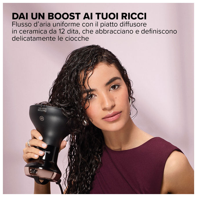 Bellissima 11968 Diffon Ion Ceramic Asciugacapelli 700 W Ion Ceramic 2 velocita' 2 temperature Curls Booster System doppio voltaggio colore Nero