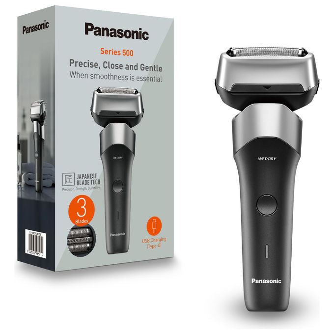 Panasonic ES-RM3FXK503 Serie 500 Rasoio elettrico WetandDry 3 lame autonomia 45 min ricarica USB-C colore Nero