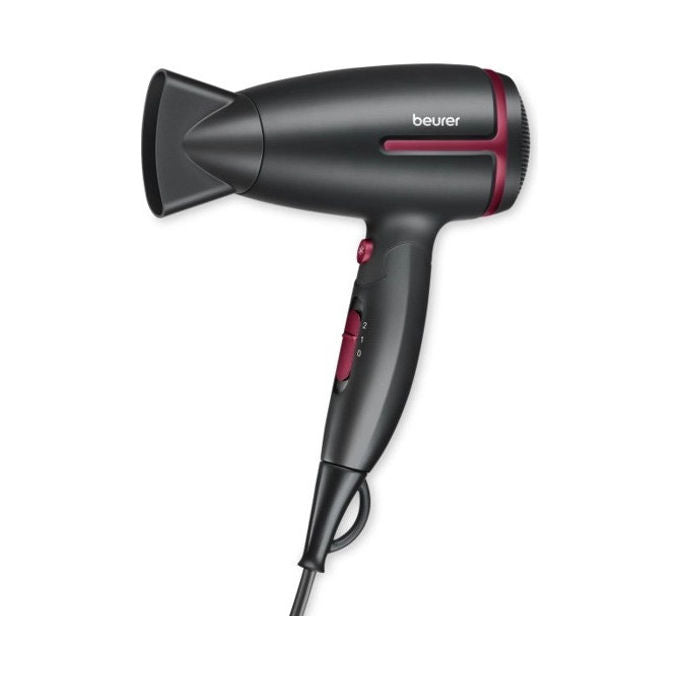 Beurer HC25 Limited Edition Cherry Asciugacapelli da Viaggio 1600W Tecnologia Ionica Doppia Tensione Manico Pieghevole colore Nero