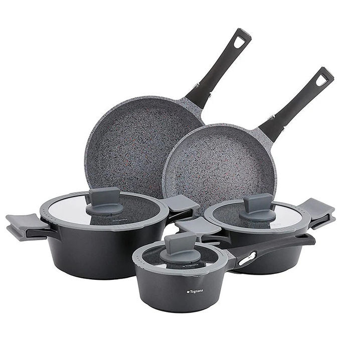 Tognana WL79108GRTG Ambiziosa Batteria Pentole 8 Pezzi Alluminio Antiaderente Effetto Granito Induzione Manici Amovibili colore Nero