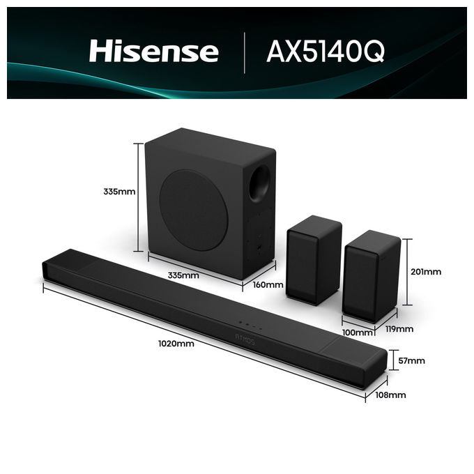 Hisense AX5140Q Soundbar 5.1.4 Canali 600 W Subwoofer Wireless 280 W Dolby Atmos DTS:X Bluetooth 5.3 eARC colore Nero