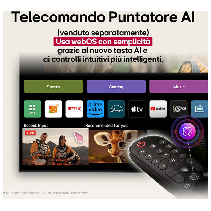 LG 43UA73006LA Smart TV LED 43'' 4K Ultra HD WebOS 25 α7 Gen8 HDR10 Game Optimizer 3 HDMI colore Nero