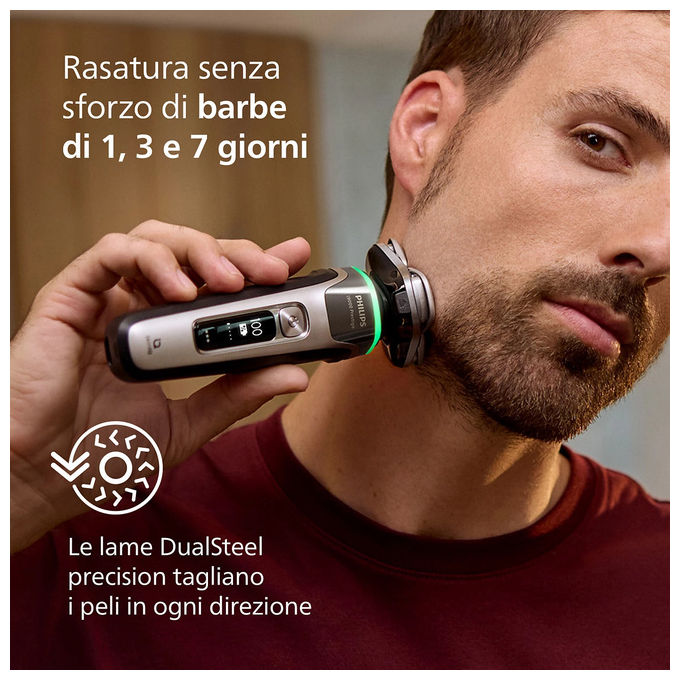 Philips XP9204-30 i9000 Prestige Rasoio elettrico rotativo bagnato e asciutto 3 testine autonomia 60 min colore Argento