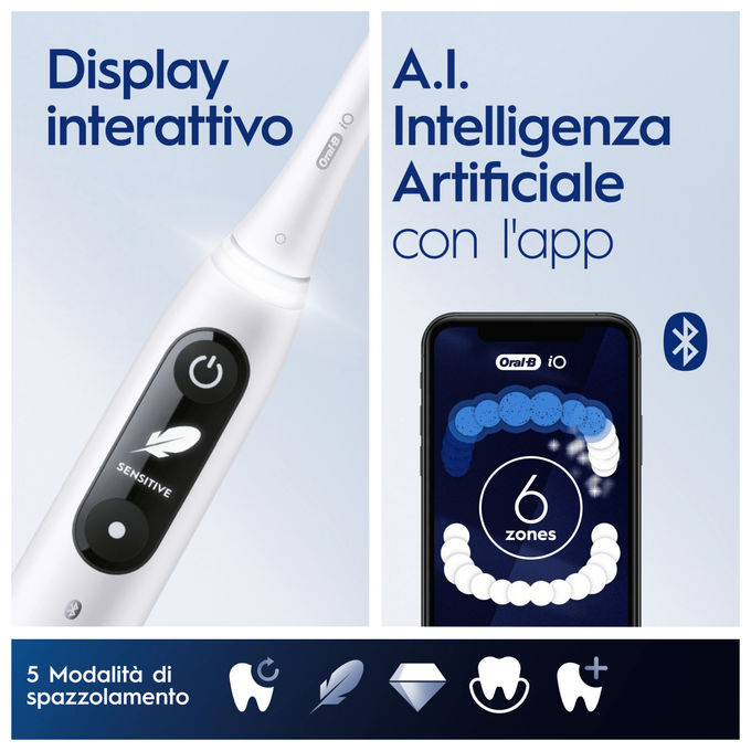Oral-B IO6 OXYJET Spazzolino elettrico e Idropulsore Tecnologia Microbollicine 5 modalita' con Timer colore Bianco