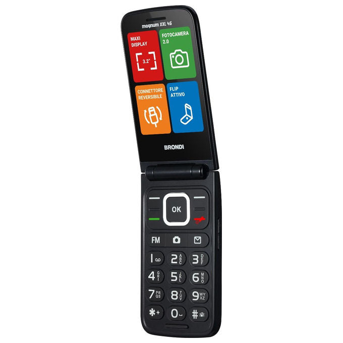 Brondi MAGNUM XXL 4G Telefono Cellulare a Conchiglia Dual SIM 4G Display 3.2'' Fotocamera 2 MP Bluetooth 5.1 colore Nero