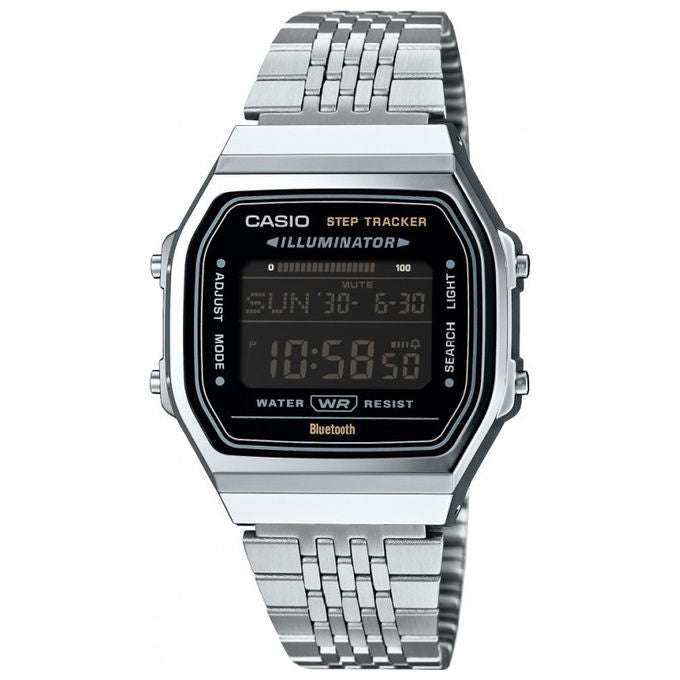 Casio ABL-100WE-1BEF Vintage Orologio Digitale Unisex Bluetooth Contapassi 5 Allarmi Calendario Perpetuo colore Argento