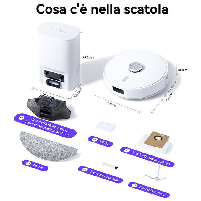 Narwal CP-ZD-A00198-00-00 Freo S Robot Aspirapolvere Lavapavimenti LDS 8000 Pa 3.5 L autonomia 210 min Wi-Fi App Mappatura 3D colore Bianco