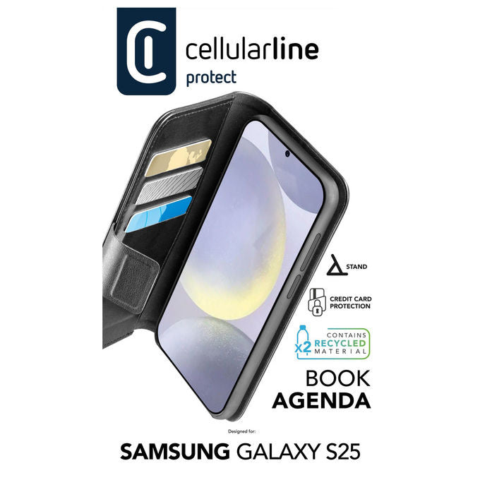 Cellularline BOOKAG2GALS25K Book Agenda Custodia a Libro Samsung Galaxy S25 Ecopelle Chiusura Magnetica RFID 3 Tasche colore Nero
