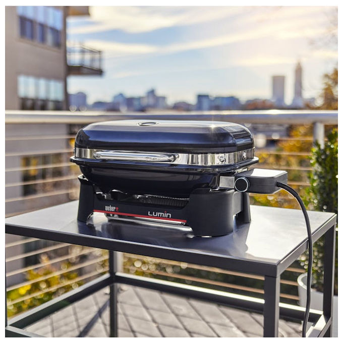 Weber 1502044 Lumin Compact Barbecue Elettrico Da Tavolo 2200W 315°C Griglia Ghisa 43x28 cm colore Nero