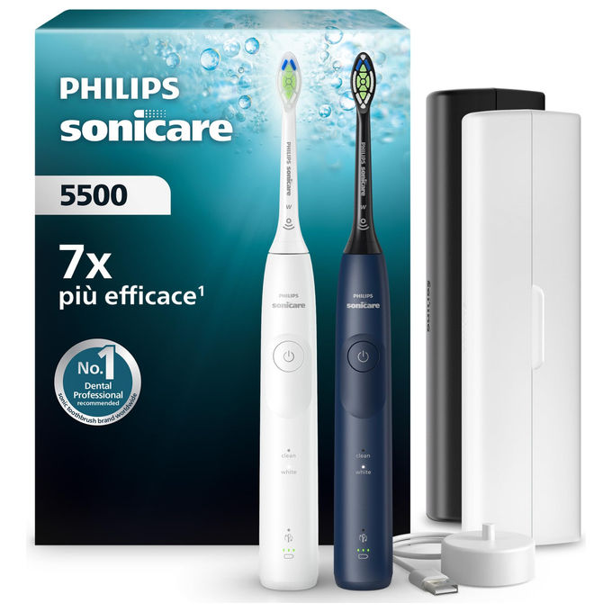 Philips HX7119-01 Sonicare 5500 Spazzolino elettrico sonico 2 modalita' Timer autonomia 3 settimane colore Bianco e Blu Navy