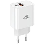 Rivacase PS4102W00 Caricabatterie da Muro 20W Power Delivery USB-C USB-A Ricarica Rapida QC 3.0 colore Bianco