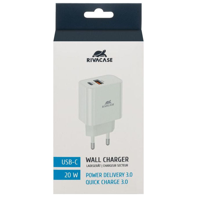 Rivacase PS4102W00 Caricabatterie da Muro 20W Power Delivery USB-C USB-A Ricarica Rapida QC 3.0 colore Bianco