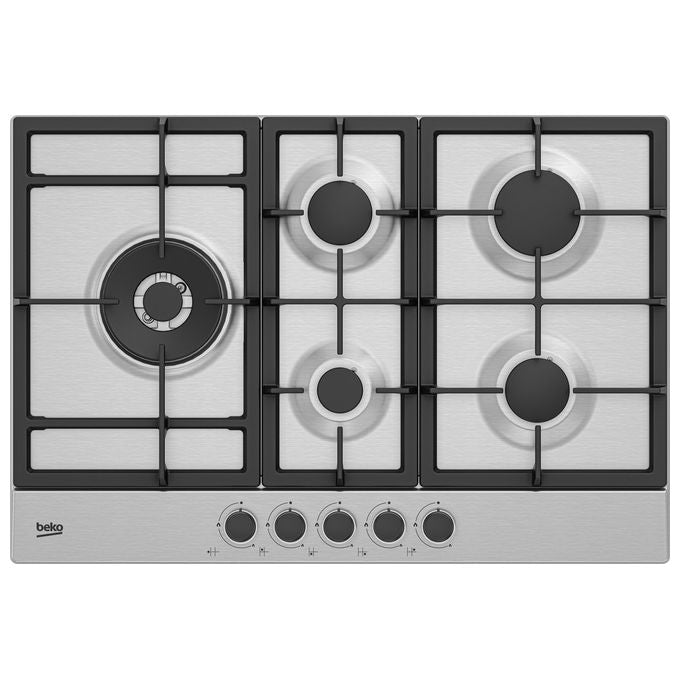 Beko HIAL75225SXE Piano cottura Gas 75 cm 5 Fuochi Wok 5000 W PractiClean Griglie Ghisa colore Inox