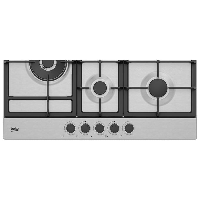 Beko HIAL75225SXE Piano cottura Gas 75 cm 5 Fuochi Wok 5000 W PractiClean Griglie Ghisa colore Inox