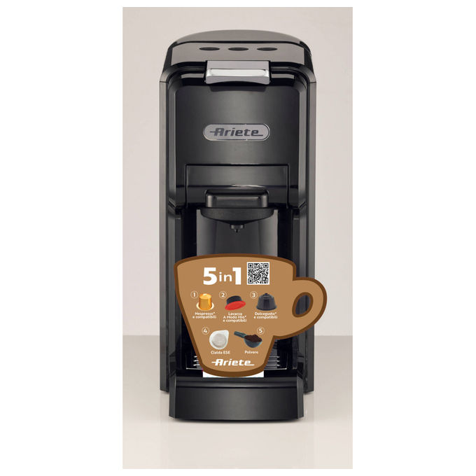 Ariete 1304 Macchina da caffe' 5in1 Capsule Nespresso Dolcegusto Lavazza A Modo Mio Cialde Polvere 0,7L 19 bar 1350W colore Nero