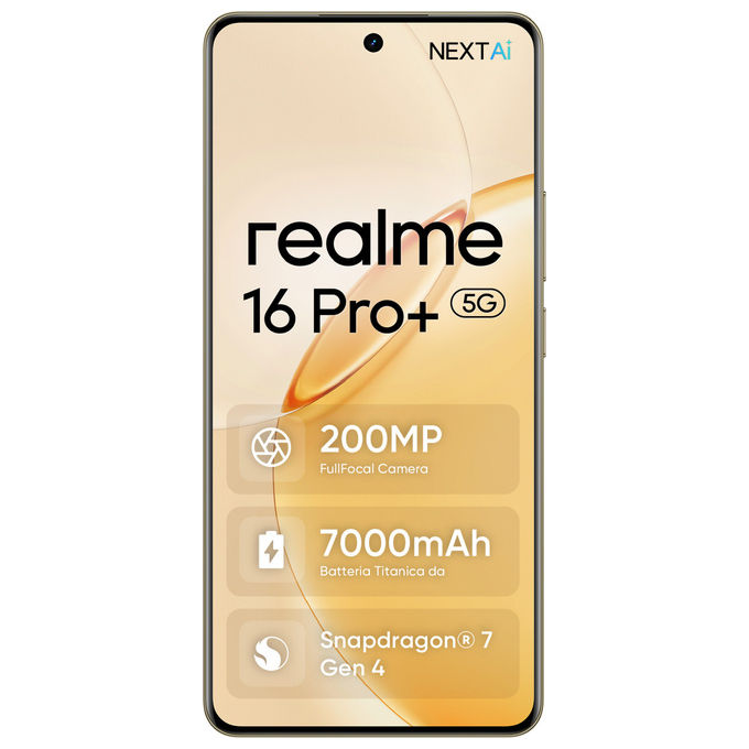 Realme RMX5131 16 Pro+ Smartphone 5G 6.8'' AMOLED 12 GB 512 GB Snapdragon 7 Gen 4 NFC 7000 mAh colore Oro