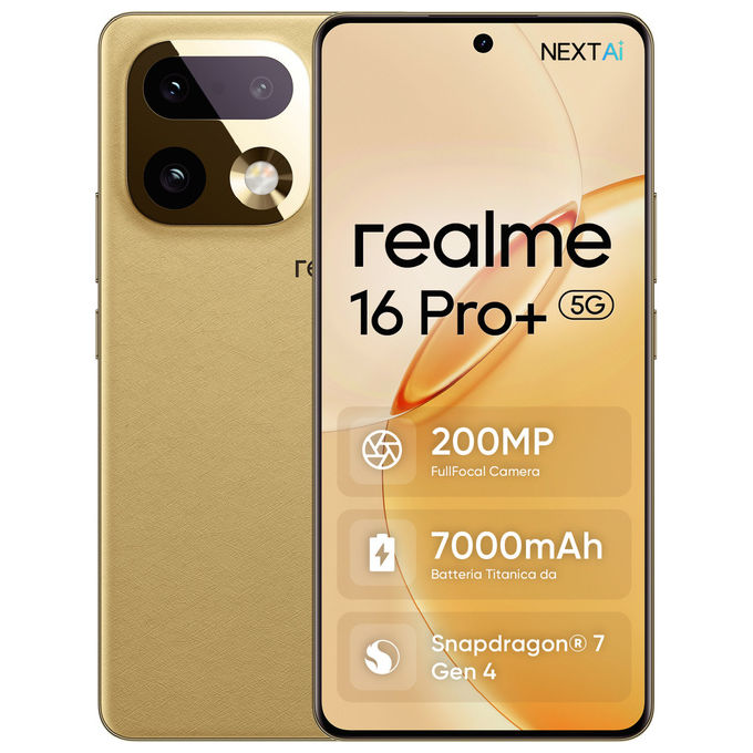 Realme RMX5131 16 Pro+ Smartphone 5G 6.8'' AMOLED 12 GB 512 GB Snapdragon 7 Gen 4 NFC 7000 mAh colore Oro