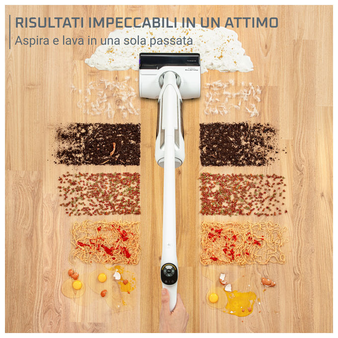 Rowenta GZ7035 X-Clean 10 Aspirapolvere a Bastone 2 in 1 Secco e Bagnato 200 W Autonomia 60 min Autopulizia 400 m² colore Argento Bianco