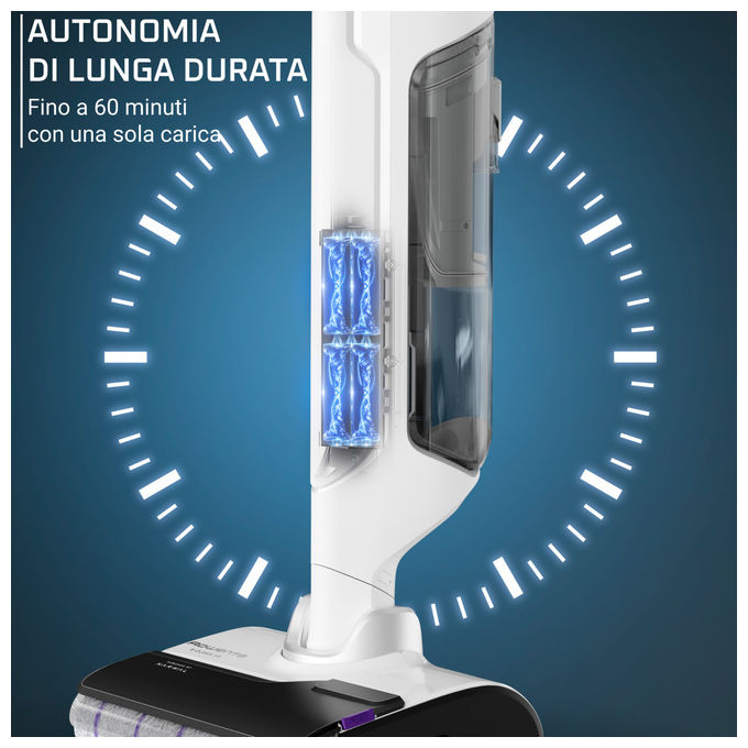 Rowenta GZ7035 X-Clean 10 Aspirapolvere a Bastone 2 in 1 Secco e Bagnato 200 W Autonomia 60 min Autopulizia 400 m² colore Argento Bianco