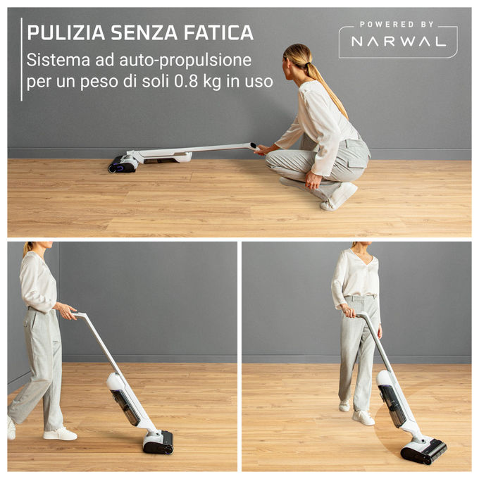 Rowenta GZ7035 X-Clean 10 Aspirapolvere a Bastone 2 in 1 Secco e Bagnato 200 W Autonomia 60 min Autopulizia 400 m² colore Argento Bianco