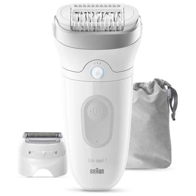 Braun 7-041 Silk-épil 7 Epilatore Wet and Dry MicroGrip Senza Fili 40 pinzette 2 velocita' autonomia 40 min colore Bianco