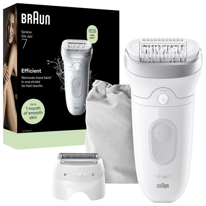 Braun 7-041 Silk-épil 7 Epilatore Wet and Dry MicroGrip Senza Fili 40 pinzette 2 velocita' autonomia 40 min colore Bianco