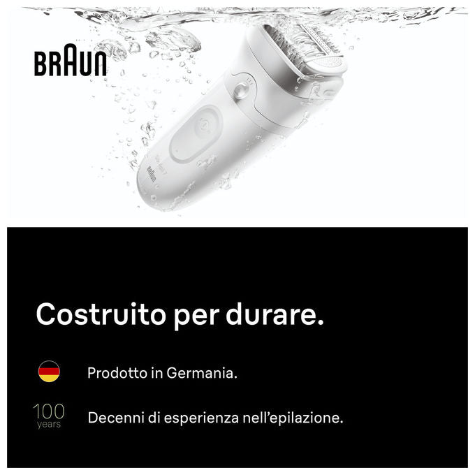 Braun 7-041 Silk-épil 7 Epilatore Wet and Dry MicroGrip Senza Fili 40 pinzette 2 velocita' autonomia 40 min colore Bianco