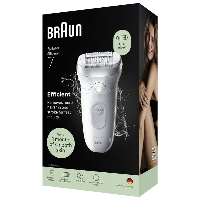 Braun SE7-000 Silk-épil 7 Epilatore Wet and Dry 40 pinzette MicroGrip Testina larga SmartLight colore Argento