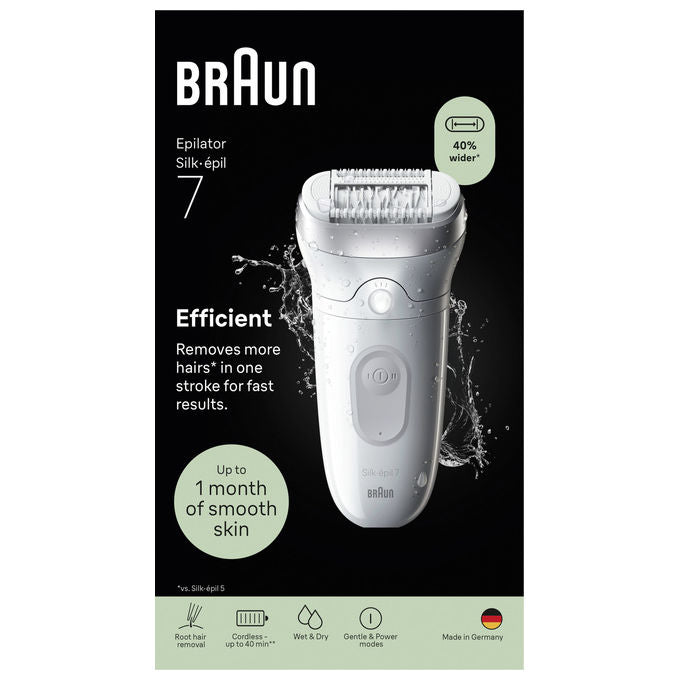 Braun SE7-000 Silk-épil 7 Epilatore Wet and Dry 40 pinzette MicroGrip Testina larga SmartLight colore Argento