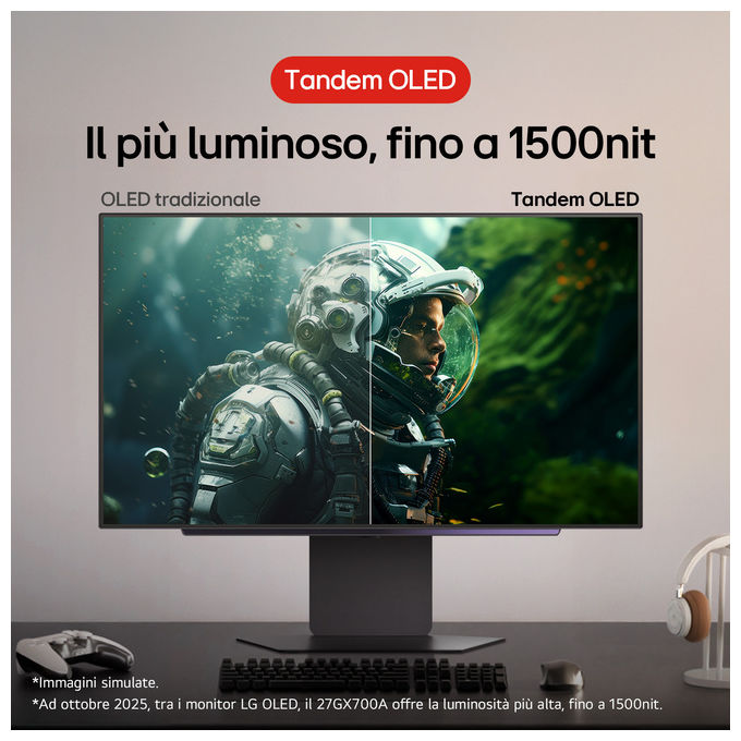 LG 27GX700A UltraGear Monitor Gaming 27'' OLED QHD 2560x1440 280Hz 0,03ms G-SYNC FreeSync Premium Pro colore Nero