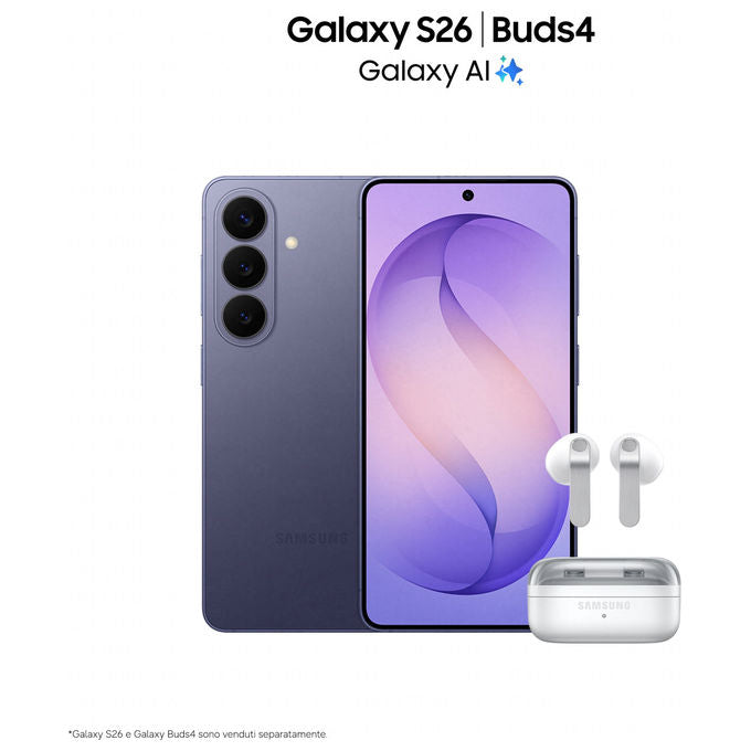 Samsung SM-S942BZVGEUB Galaxy S26 Smartphone 5G 6.3'' Dynamic AMOLED 2X 12 GB RAM 256 GB Tripla Fotocamera 50 MP Dual SIM colore Cobalt Violet