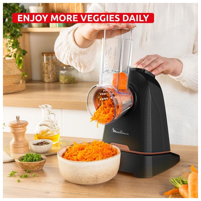 Moulinex DK8638E0 Fresh Express Twist Grattugia Elettrica Tagliaverdure 3 Funzioni 150W colore Nero