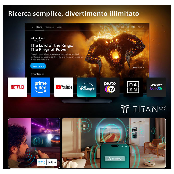 Philips 75MLED920-12 Ambilight Smart TV 75'' QD MiniLED 4K Dolby Vision Dolby Atmos Titan OS 120 Hz HDMI 2.1 colore Nero