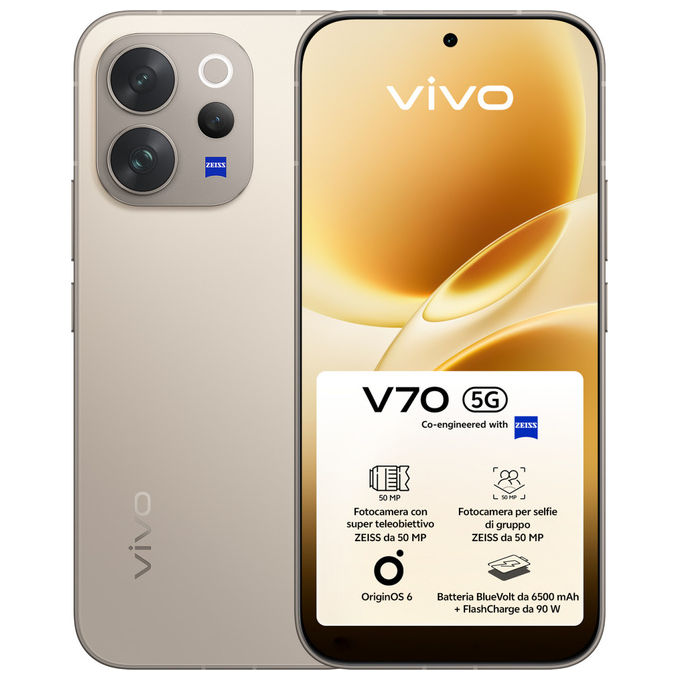 Vivo V70 Smartphone 5G 6,59'' AMOLED 120 Hz Snapdragon 7 Gen 4 8 GB RAM 512 GB Tripla 50 MP 6500 mAh colore Grigio