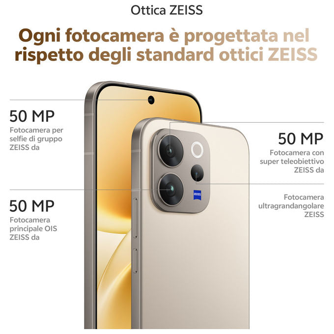 Vivo V70 Smartphone 5G 6,59'' AMOLED 120 Hz Snapdragon 7 Gen 4 8 GB RAM 512 GB Tripla 50 MP 6500 mAh colore Grigio