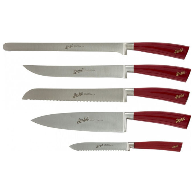 Berkel Elegance Set Coltelli da Cucina 5 pezzi con Ceppo Acciaio Inox Trinciante Pane Spelucchino Disosso