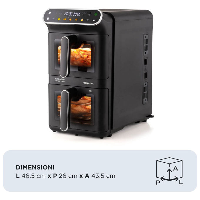 Ariete 4640 Friggitrice ad aria 11 L 2460W Doppia Verticale 2 Cestelli Sync Dual 6 Programmi Grill 200°C colore Nero