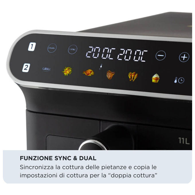 Ariete 4640 Friggitrice ad aria 11 L 2460W Doppia Verticale 2 Cestelli Sync Dual 6 Programmi Grill 200°C colore Nero