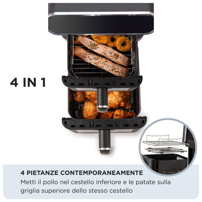 Ariete 4640 Friggitrice ad aria 11 L 2460W Doppia Verticale 2 Cestelli Sync Dual 6 Programmi Grill 200°C colore Nero