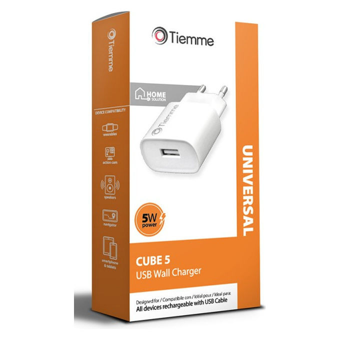 Tiemme 3637W Caricabatterie da Rete 1 Porta USB-A 5W compatibile Smartphone Tablet colore Bianco