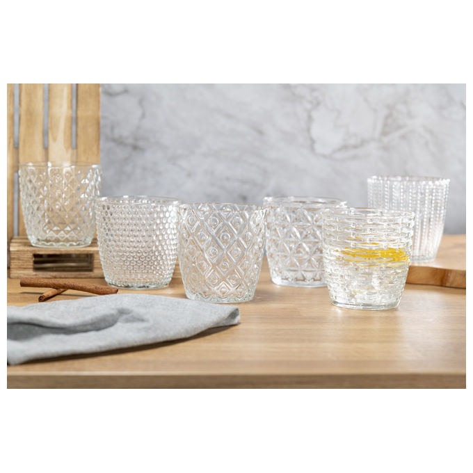 Villa d'Este Home Tivoli 5915939 Geometrie Clear Set 6 Bicchieri da Acqua in Vetro 380 ml colore Trasparente