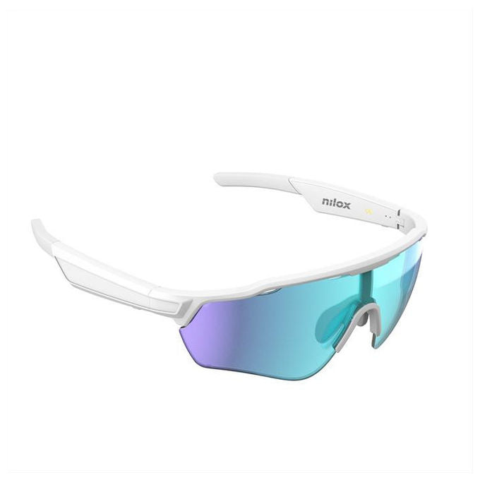 Nilox Sorapis Occhiali Smart Sportivi Audio Open-Ear Bluetooth 5.0 Filtro Luce Blu UV400 Autonomia 5h IPX4 colore Bianco
